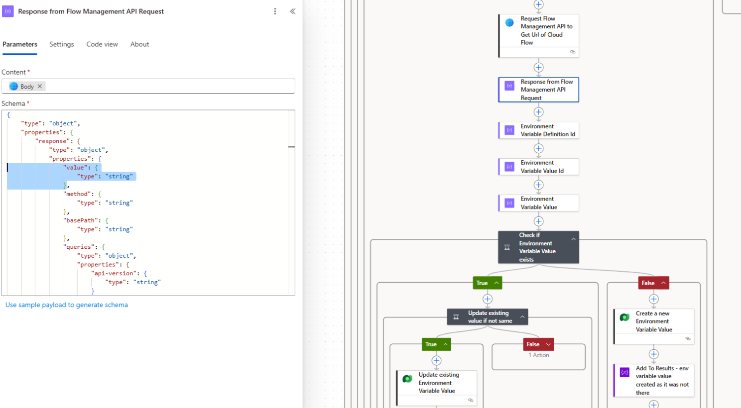 Response from Flow Management API — parsing the callback URL value from the response schema