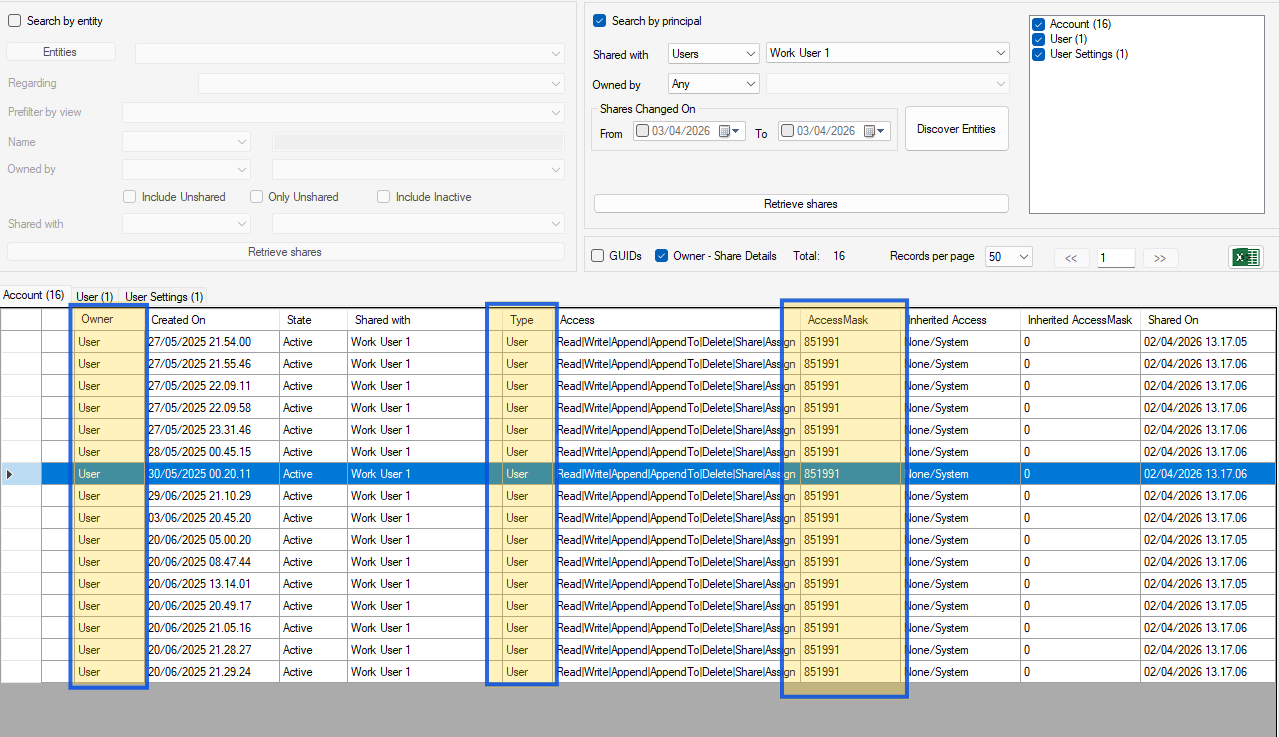 Owner-Share Details columns visible