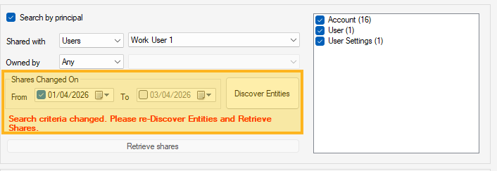 Search criteria changed warning